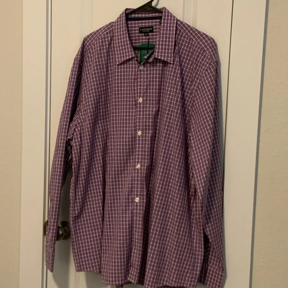Men's Red and Blue Long Sleeve Checkered Button-Down Shirt - Picture 1 of 5